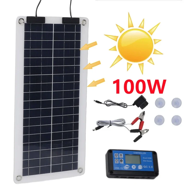 Renewable Energy Kits - Cargador de Panel Solar de 100W,